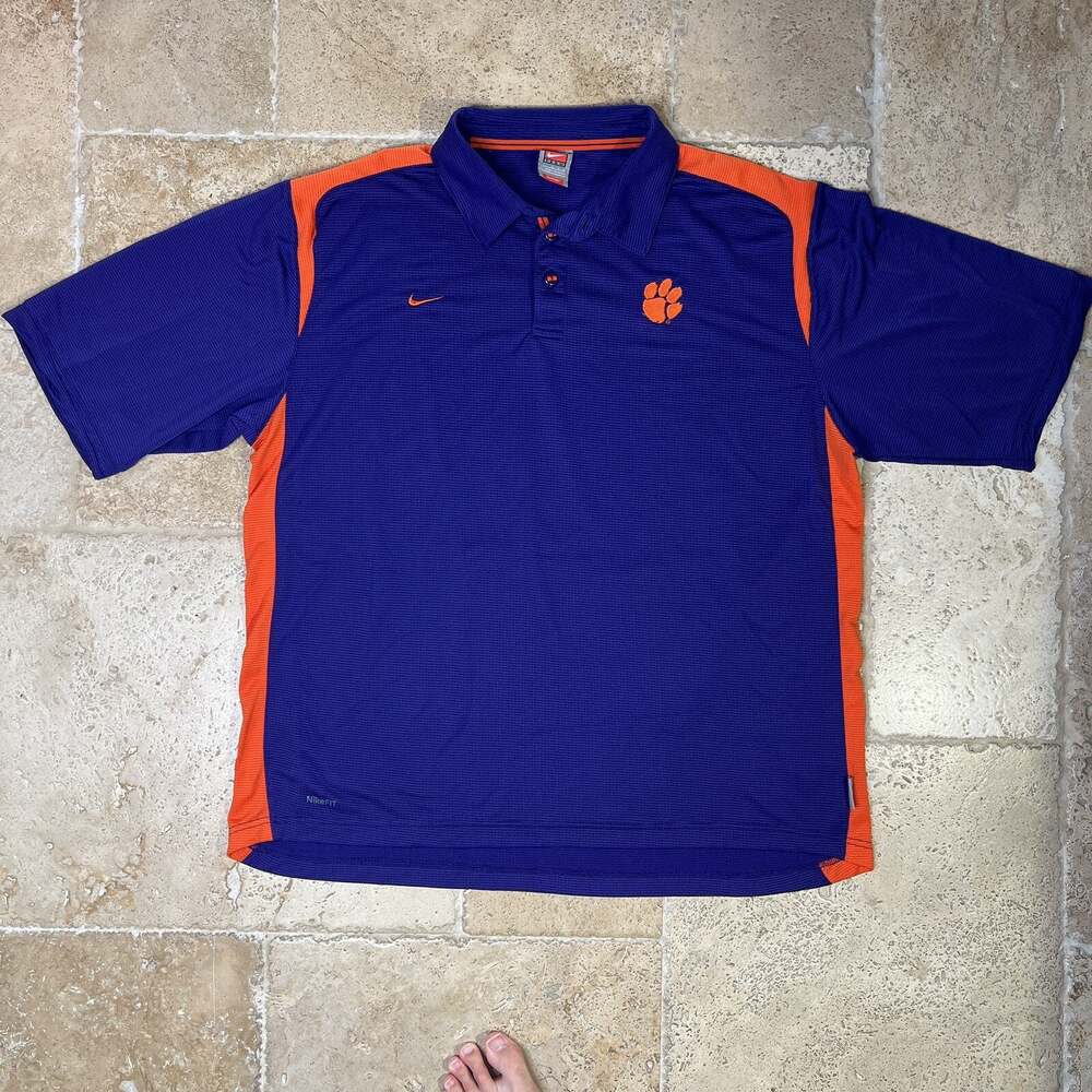 Vintage Nike FIT Clemson University Tigers Football Purple College Polo Shirt XL